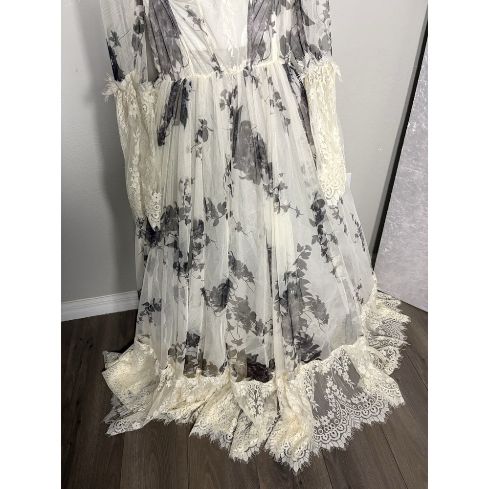 Victorian Renaissance Prom SheerLace Cottagecore Romantic milkmaid festival Gown - Picture 6 of 9